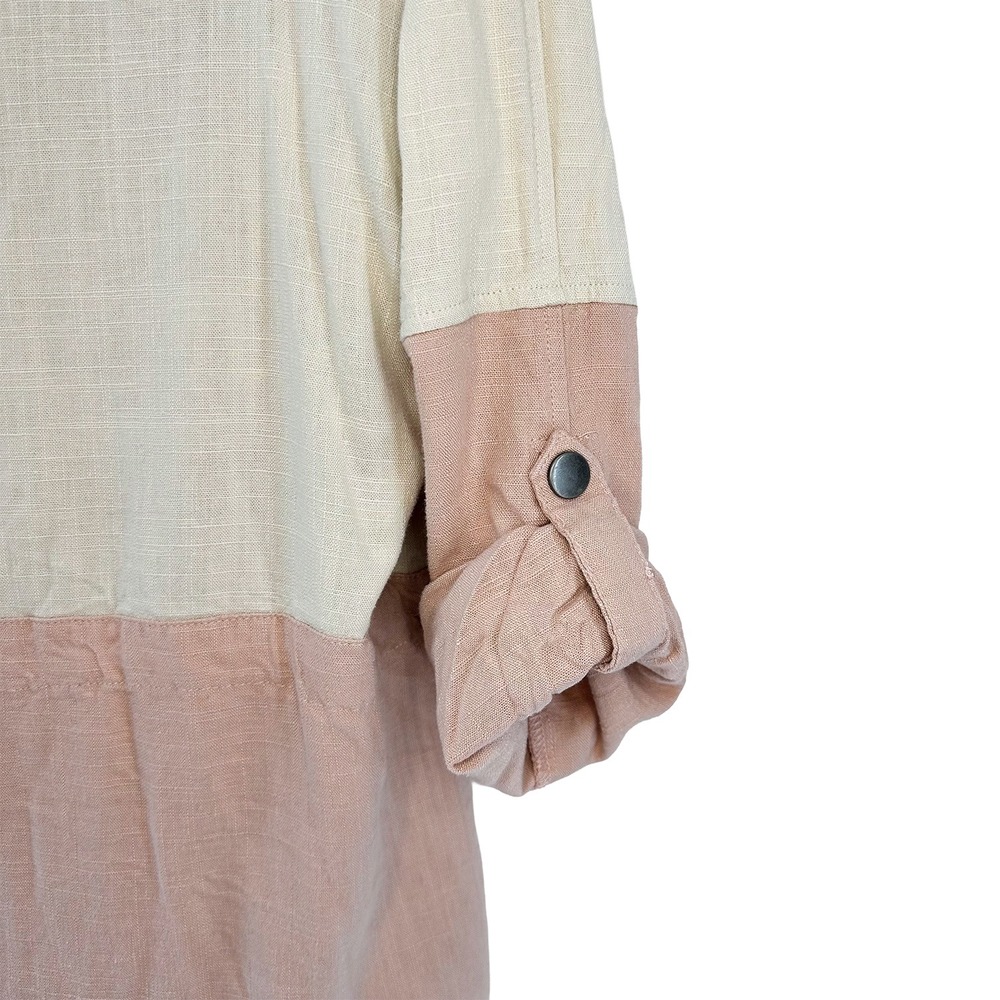 BLU PEPPER Women's Boho Linen Colorblock Utility Jacket • Large • pink, cream - Picture 6 of 10